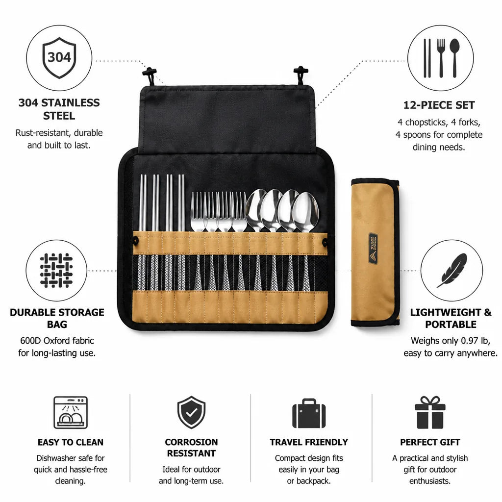 Camping Cutlery Set 304 Stainless Steel Set of 12