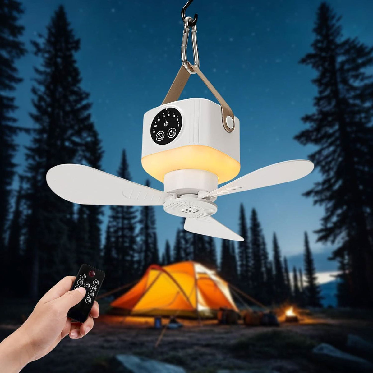 Camping Fan Lantern USB Rechargeable LED Hanging Hook