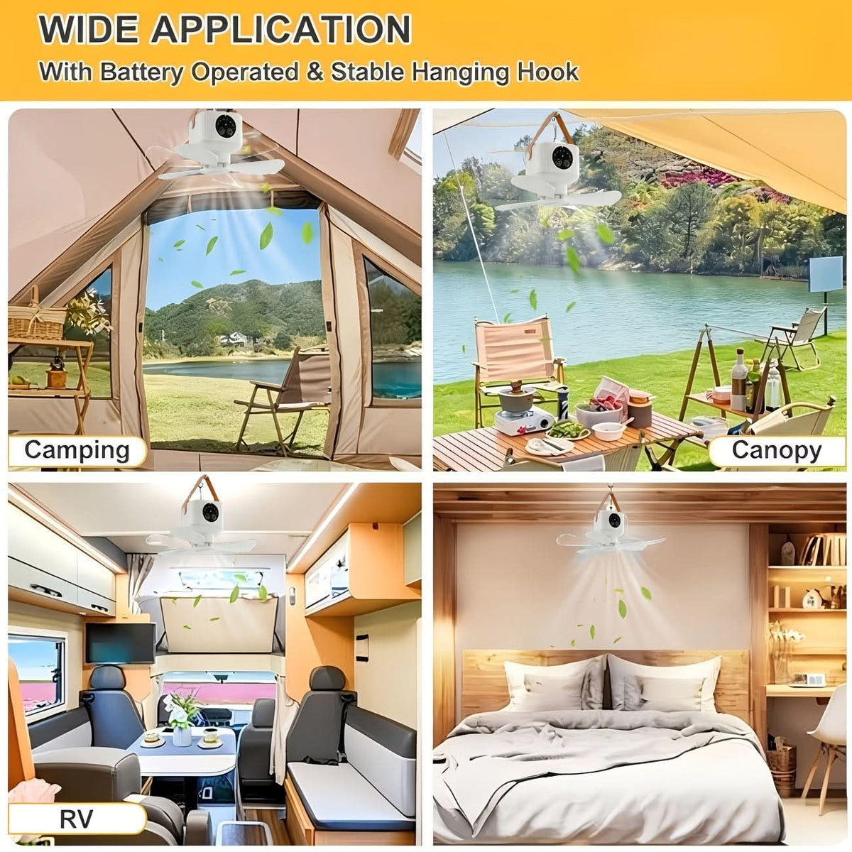 Camping Fan Lantern USB Rechargeable LED Hanging Hook