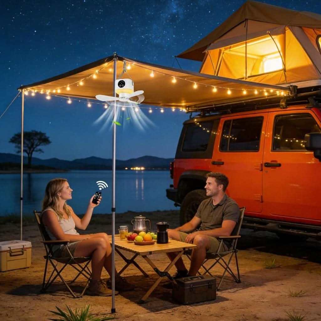 Camping Fan Lantern USB Rechargeable LED Hanging Hook