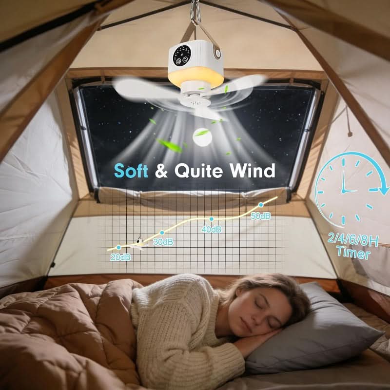 Camping Fan Lantern USB Rechargeable LED Hanging Hook