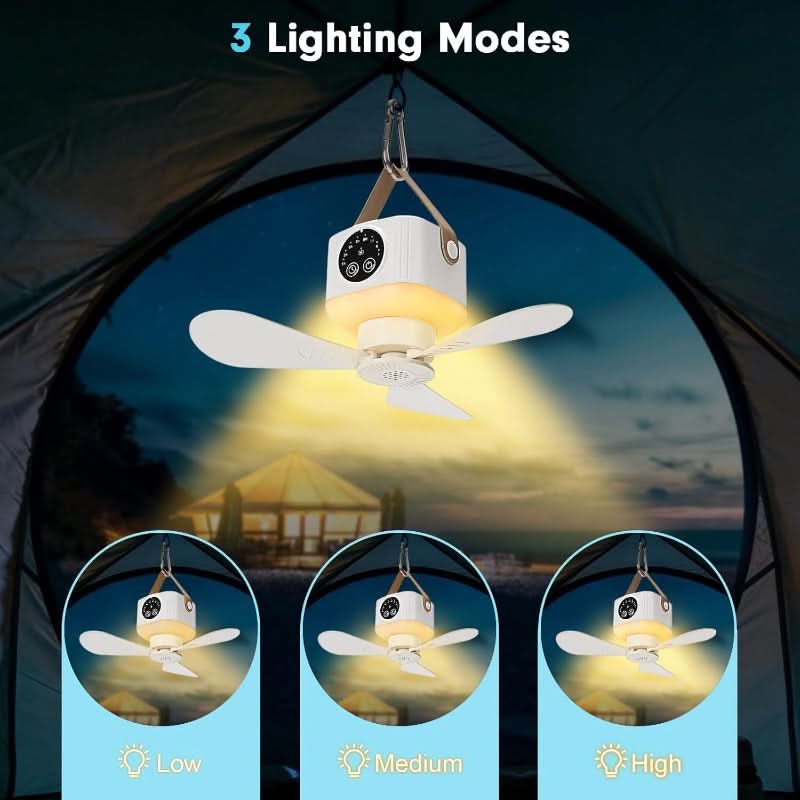 Camping Fan Lantern USB Rechargeable LED Hanging Hook