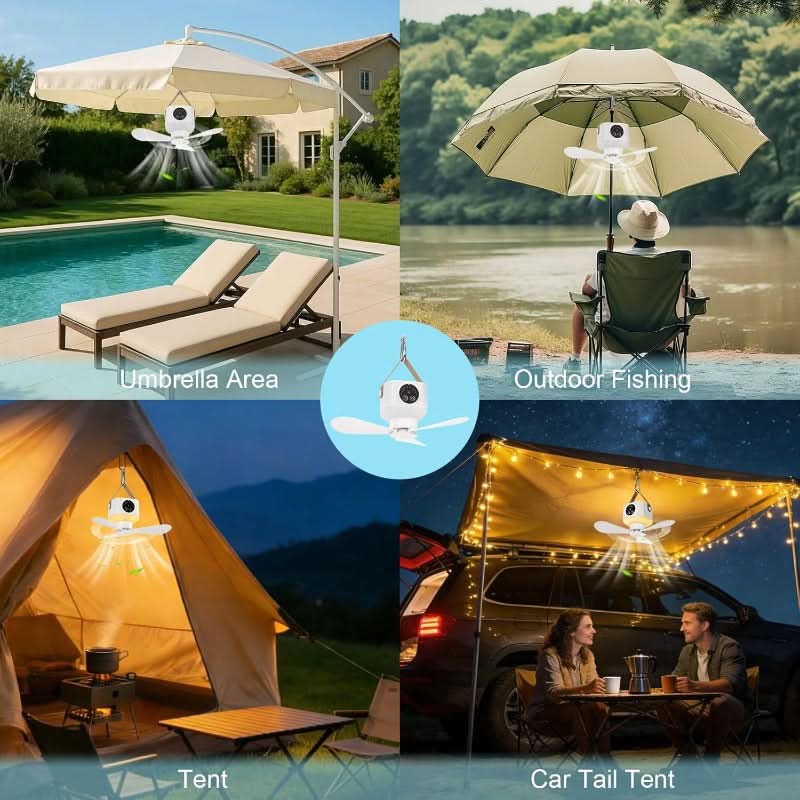 Camping Fan Lantern USB Rechargeable LED Hanging Hook