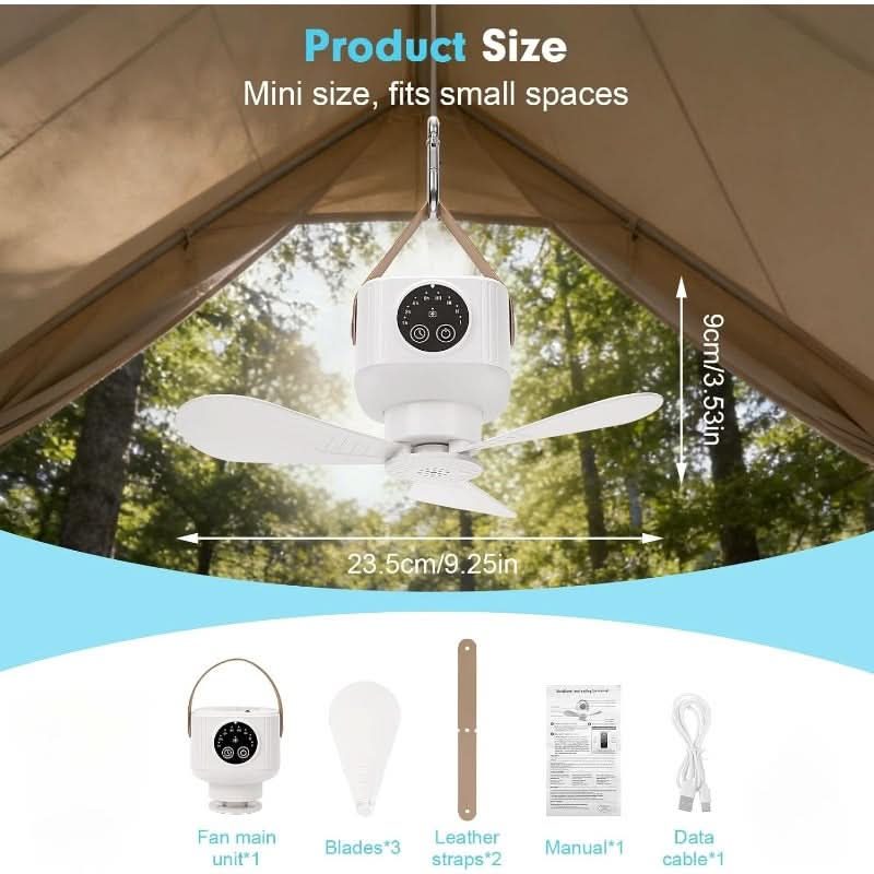 Camping Fan Lantern USB Rechargeable LED Hanging Hook