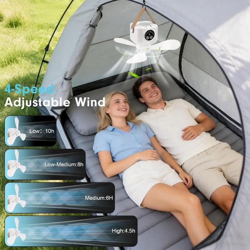 Camping Fan Lantern USB Rechargeable LED Hanging Hook