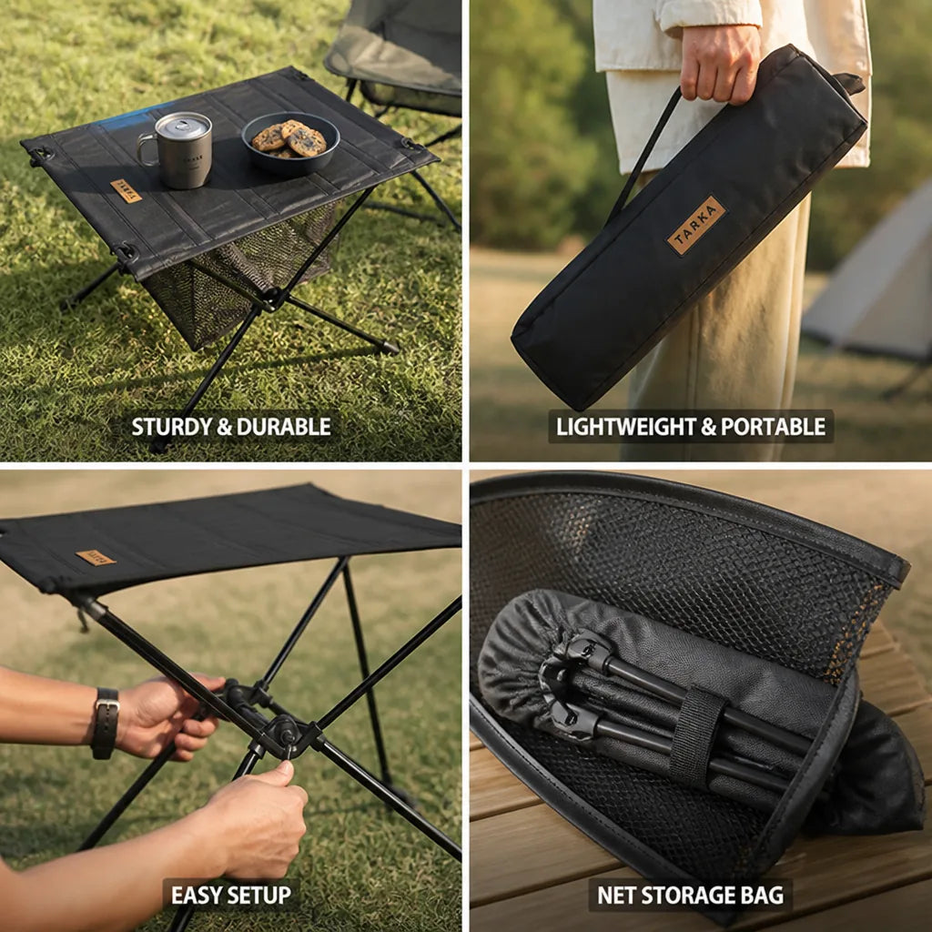 Camping Folding Table Lightweight Aluminum Roll-Up With Net Bag