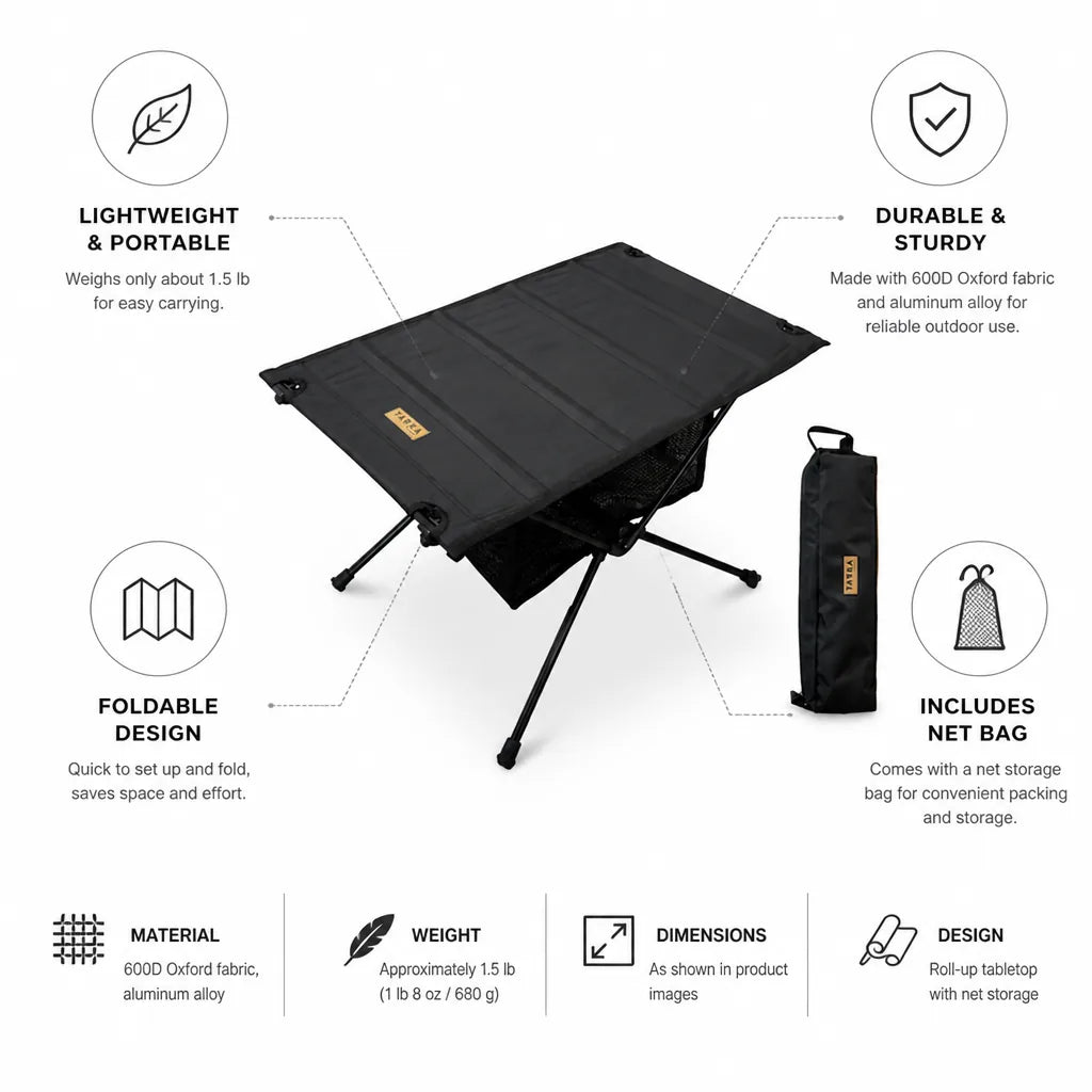 Camping Folding Table Lightweight Aluminum Roll-Up With Net Bag