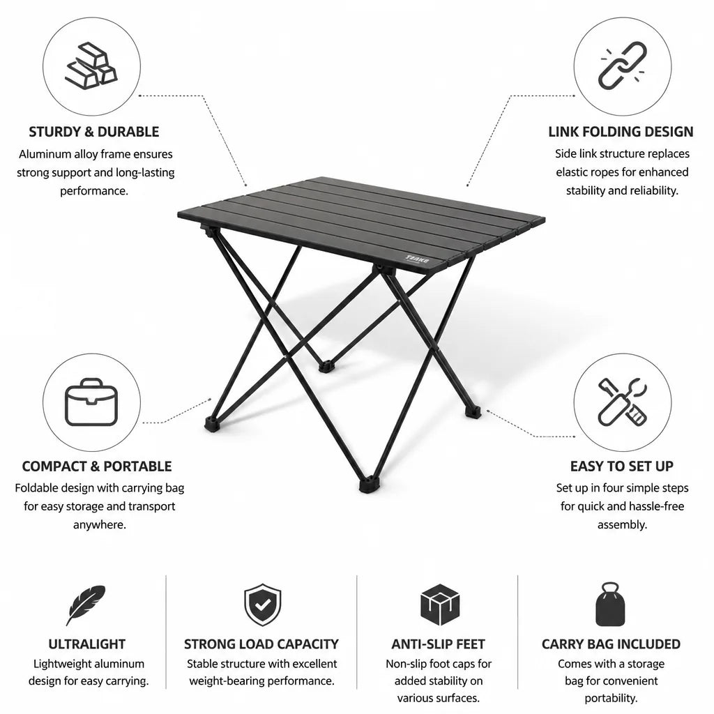 Camping Folding Table Ultralight Aluminum & Link Folding Design