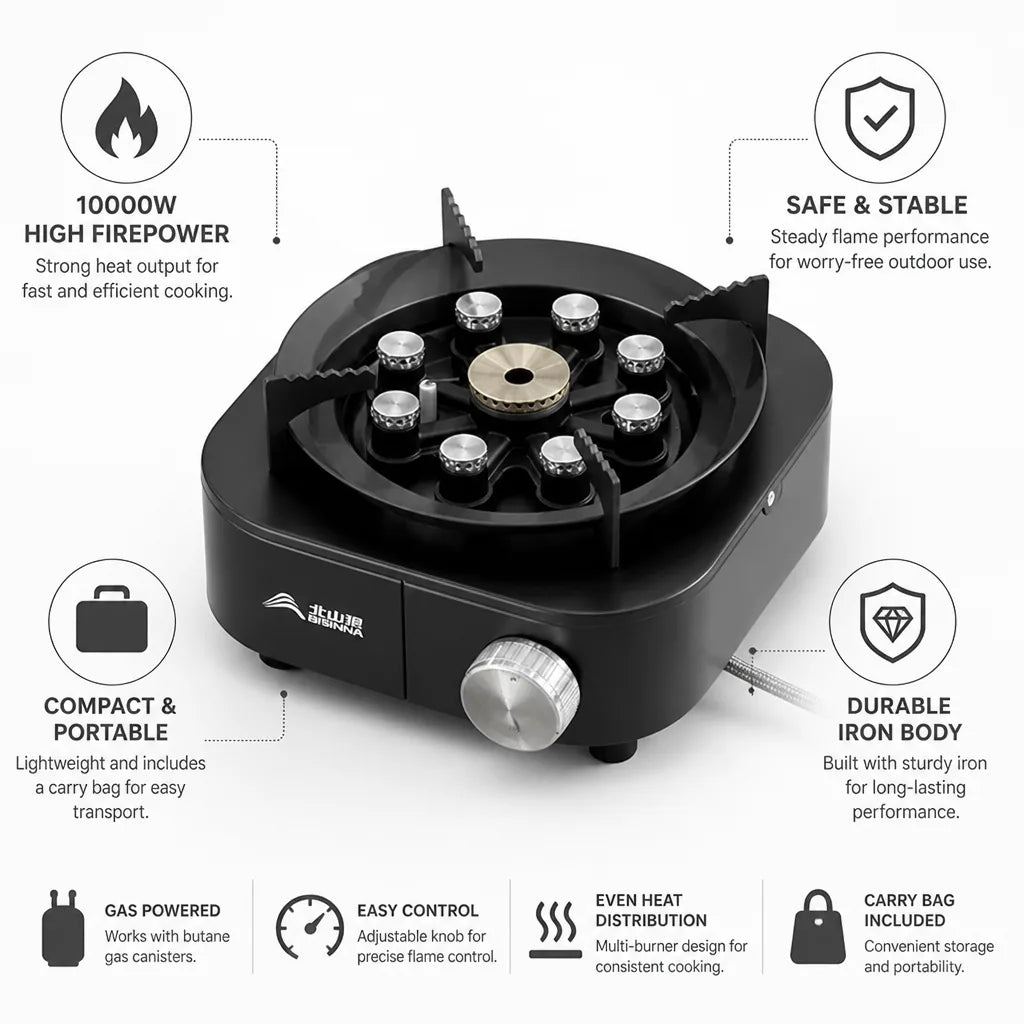 Camping Gas Stove 10000W Iron Body & Carry Bag