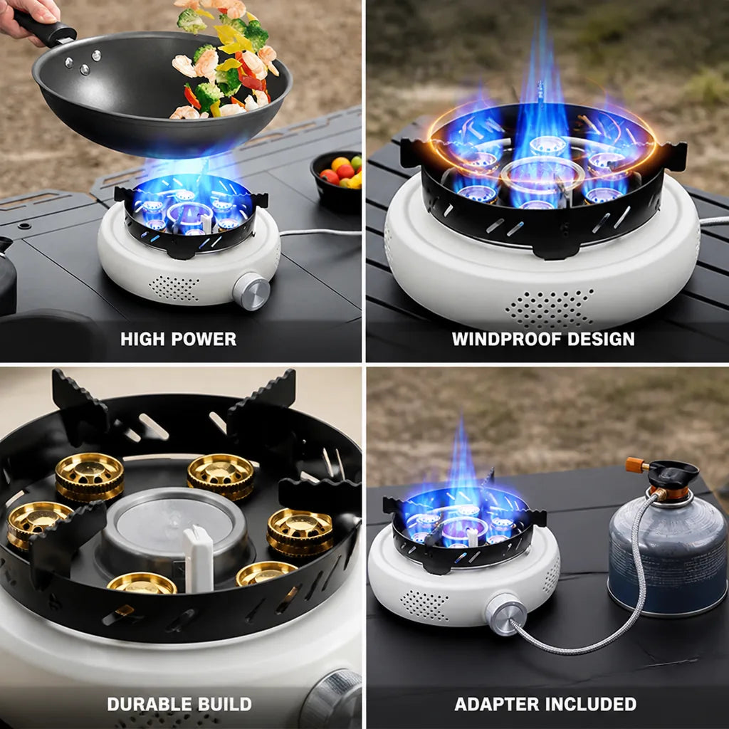 Camping Gas Stove 12800W Windproof Split Burner Includes Adapter