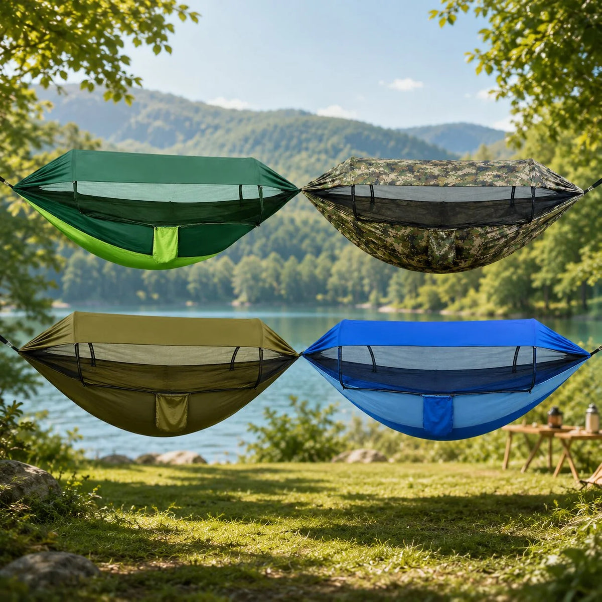 Camping Hammock Integrated Mosquito Net & Sun Canopy