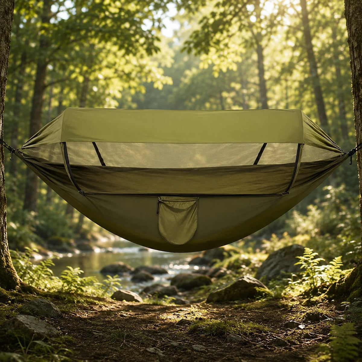 Camping Hammock Integrated Mosquito Net & Sun Canopy