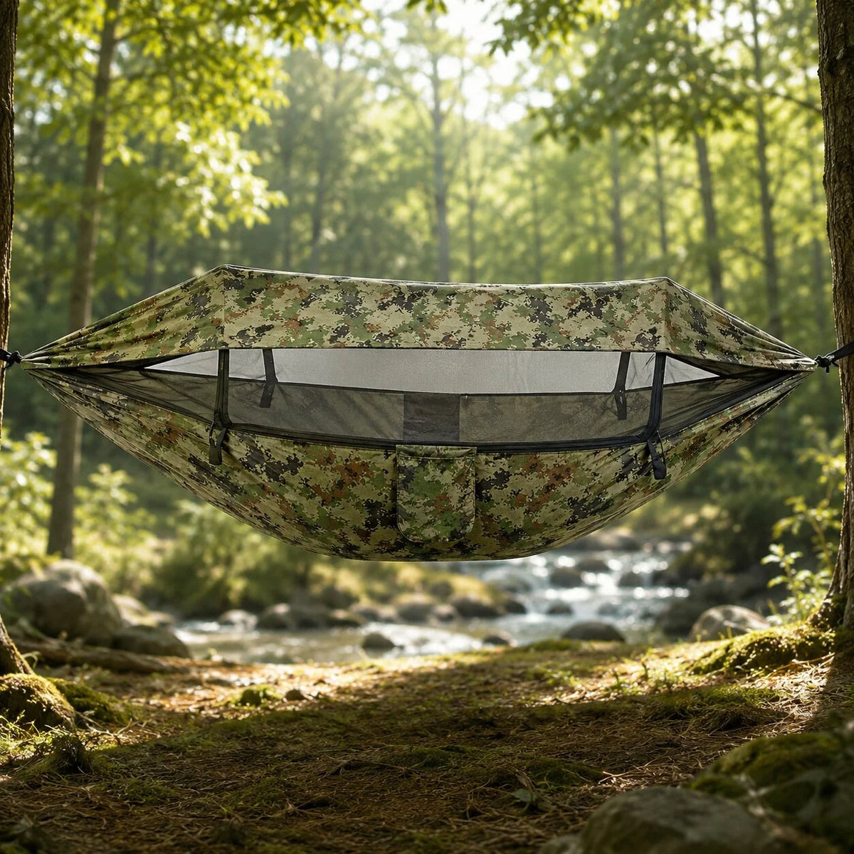 Camping Hammock Integrated Mosquito Net & Sun Canopy