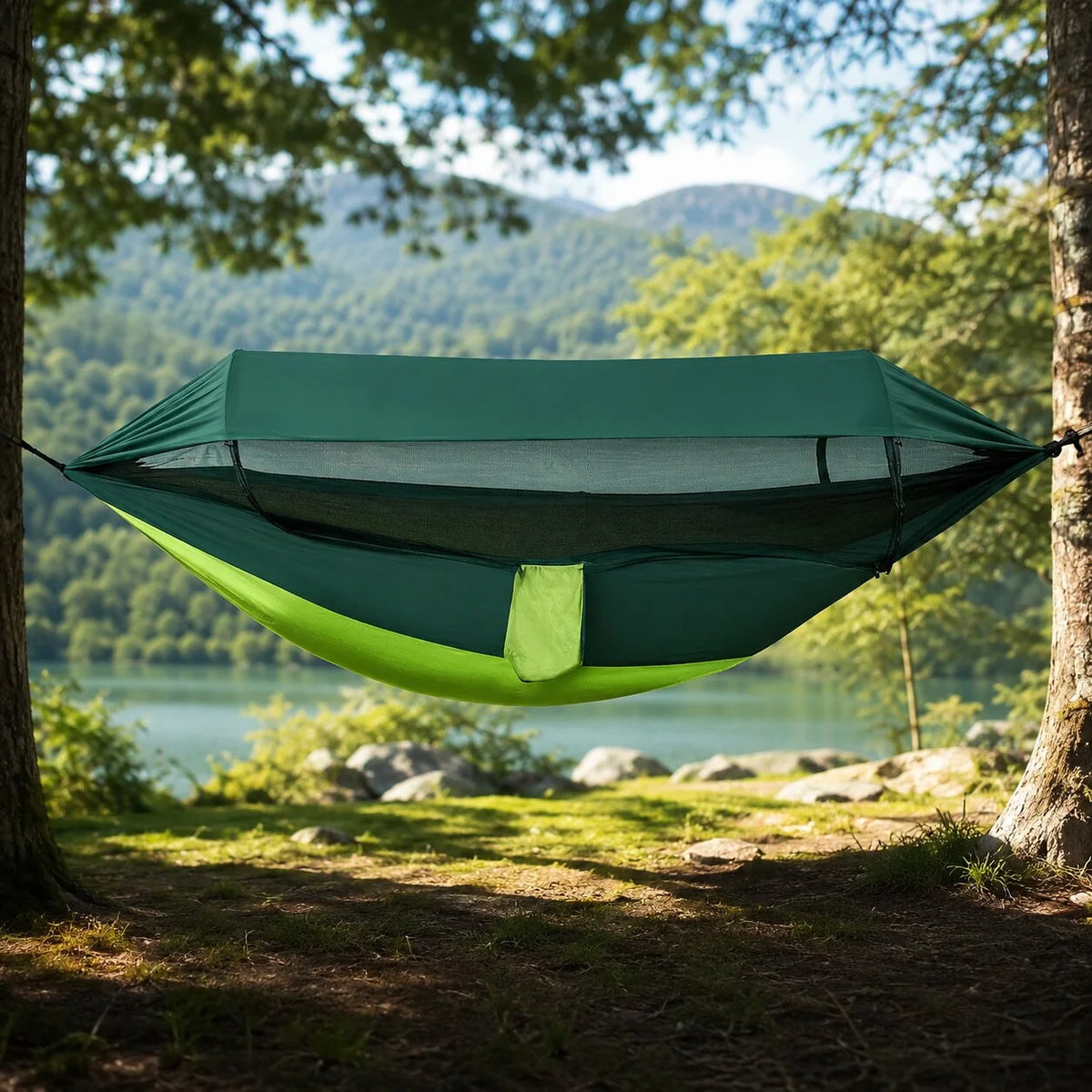 Camping Hammock Integrated Mosquito Net & Sun Canopy