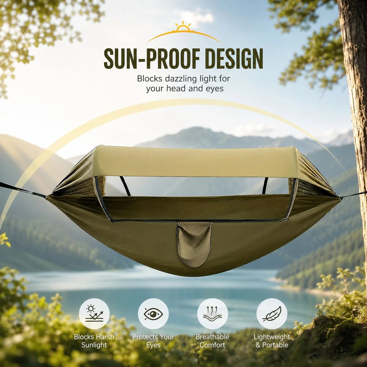 Camping Hammock Integrated Mosquito Net & Sun Canopy