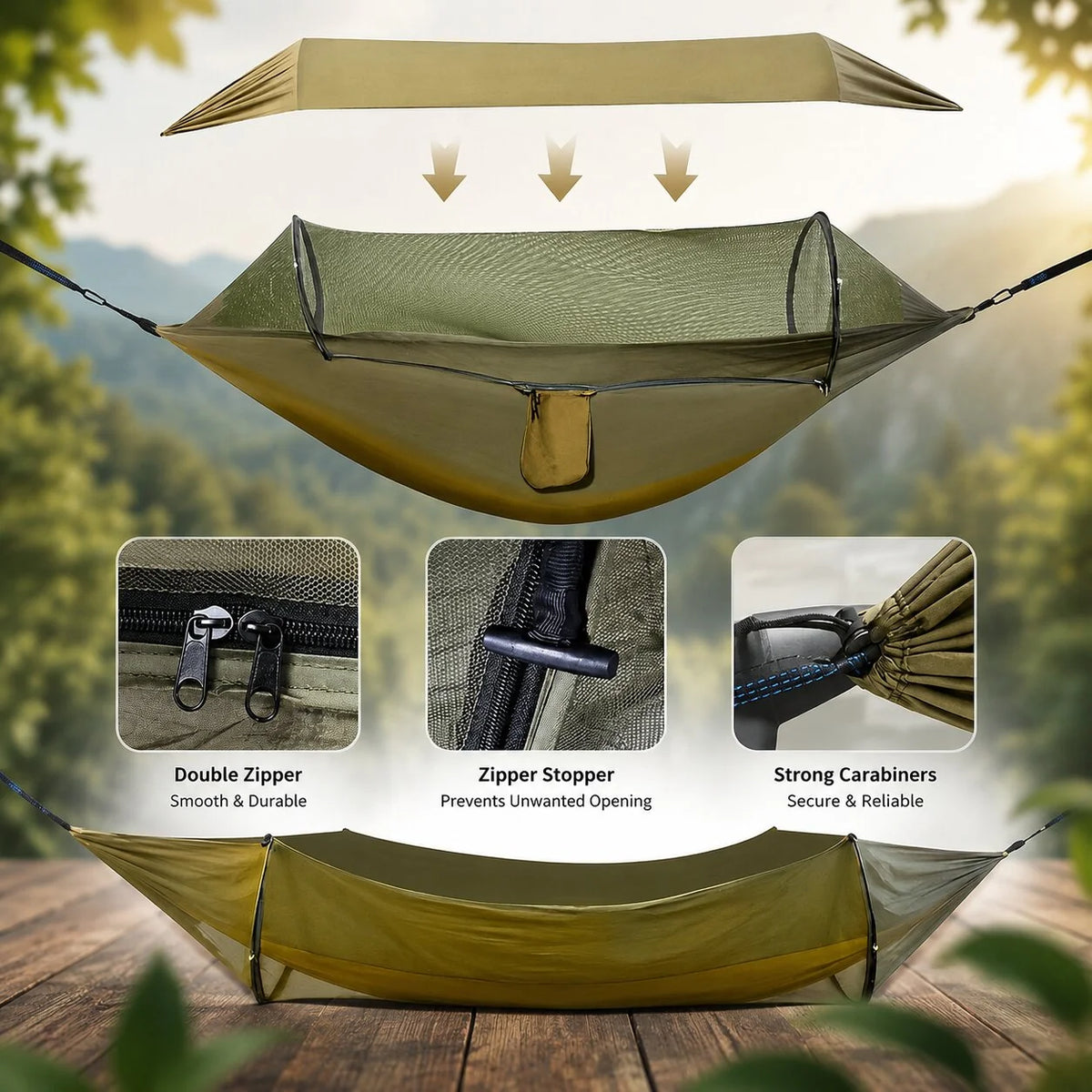Camping Hammock Integrated Mosquito Net & Sun Canopy