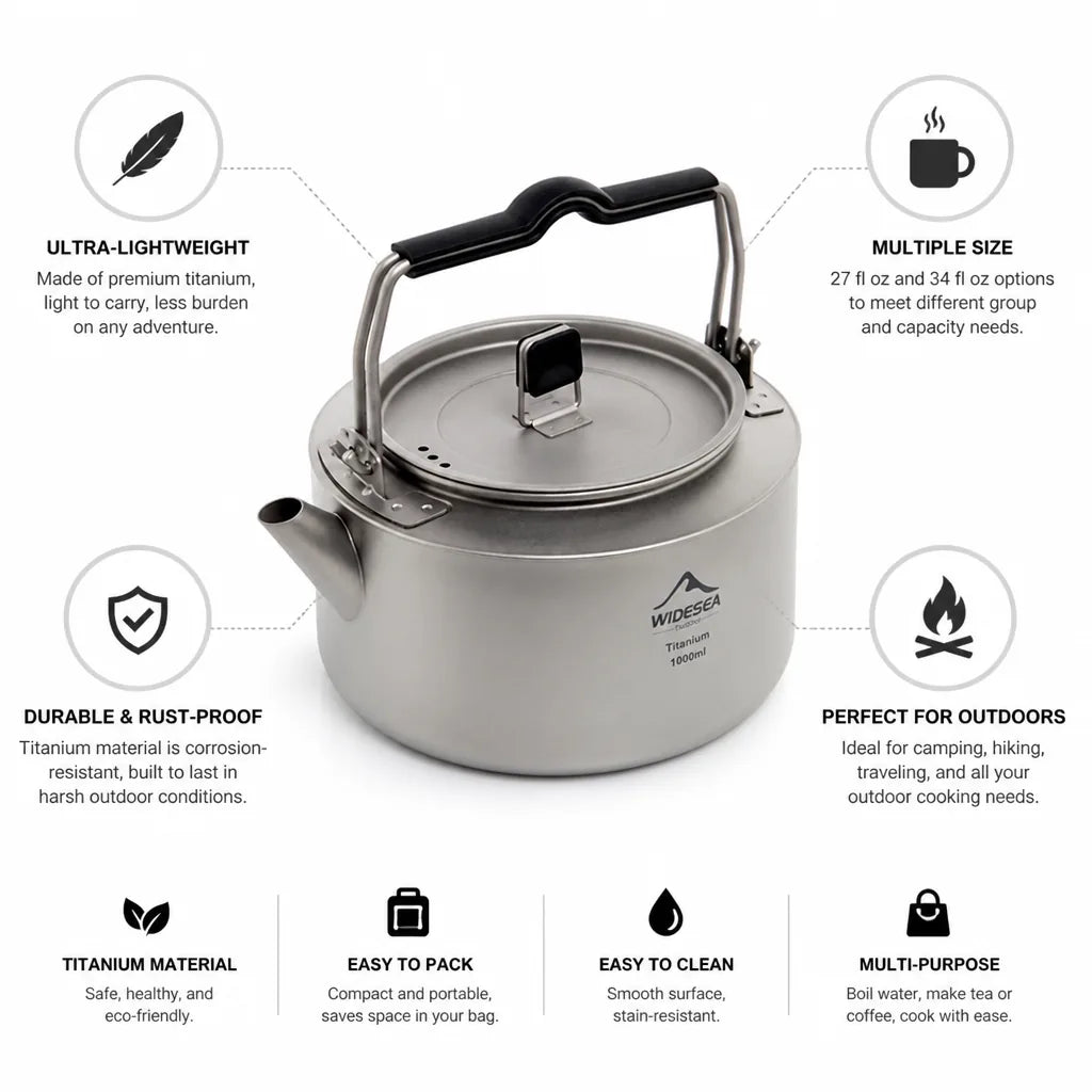 Camping Kettle Lightweight Titanium 27/34 Fl Oz