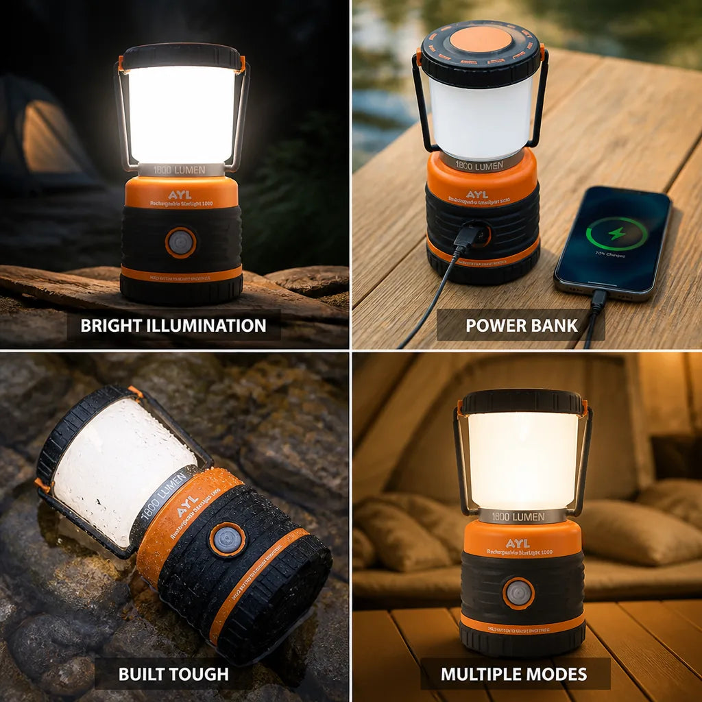 Camping Lantern Rechargeable 1800 Lumens USB Power Bank