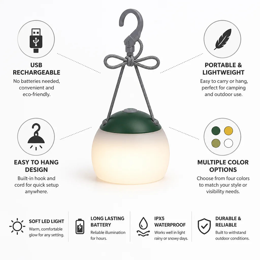 Camping Lantern USB Rechargeable Foldable Hanging
