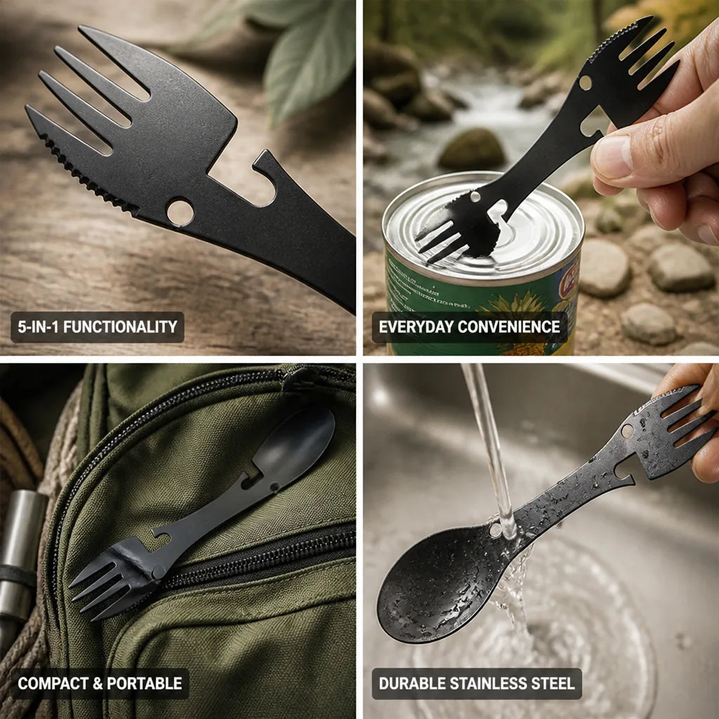 Camping Multi-Tool 5-In-1 Compact Stainless Steel