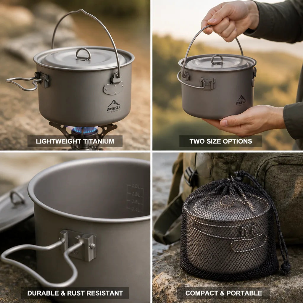 Camping Pot Titanium Lightweight 1.3L & 2.9L