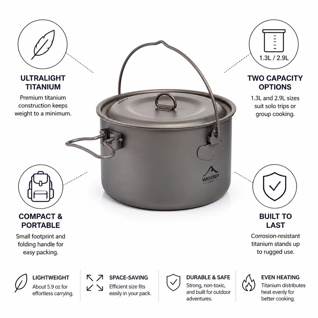 Camping Pot Titanium Lightweight 1.3L & 2.9L