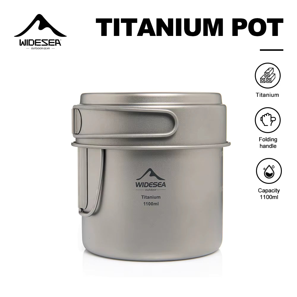 Camping Pot Ultralight Titanium Foldable Handles 1100ml