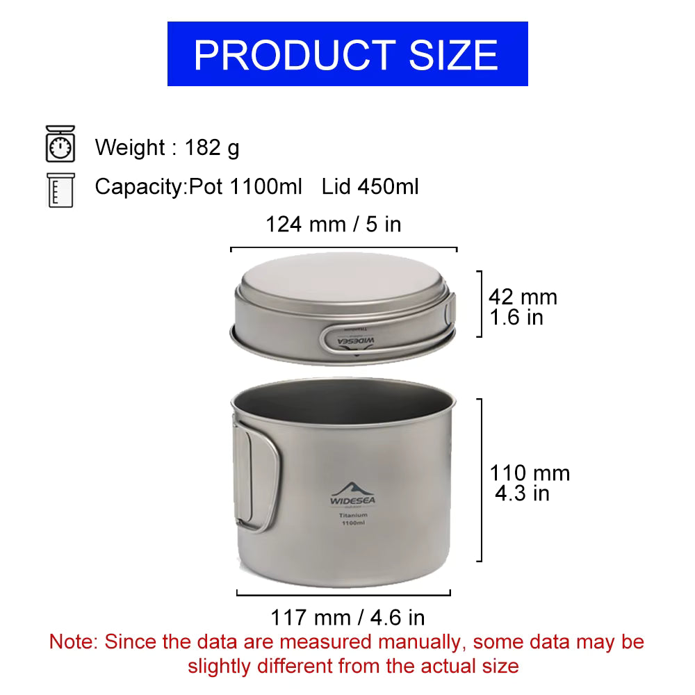 Camping Pot Ultralight Titanium Foldable Handles 1100ml