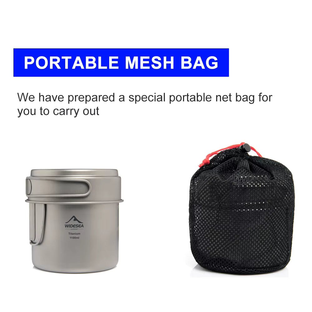 Camping Pot Ultralight Titanium Foldable Handles 1100ml