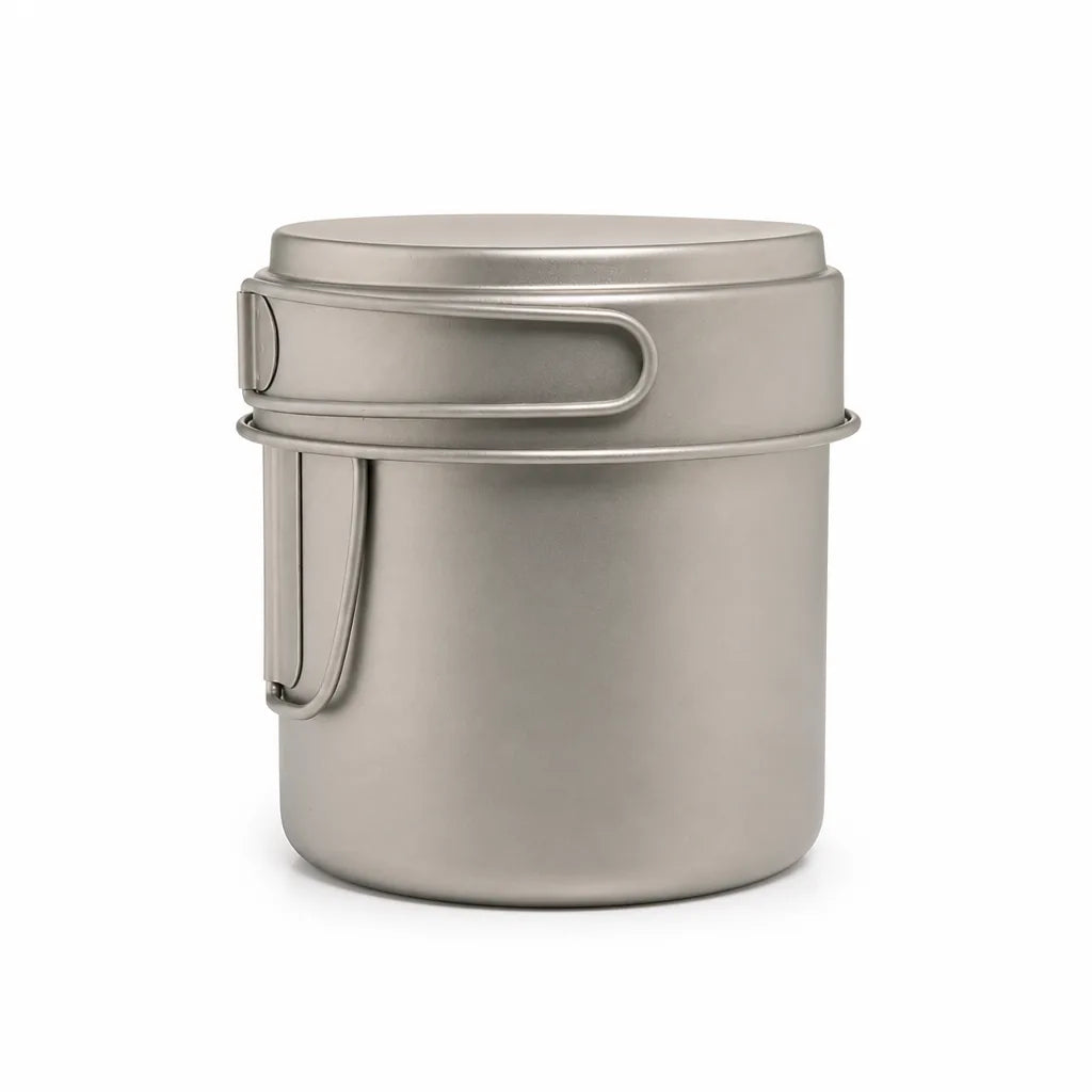 Camping Pot Ultralight Titanium Foldable Handles & Nesting Lid