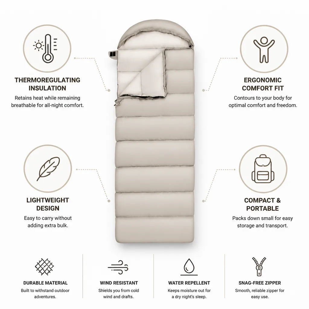 Camping Sleeping Bag Thermoregulating Insulation Lightweight & Compact