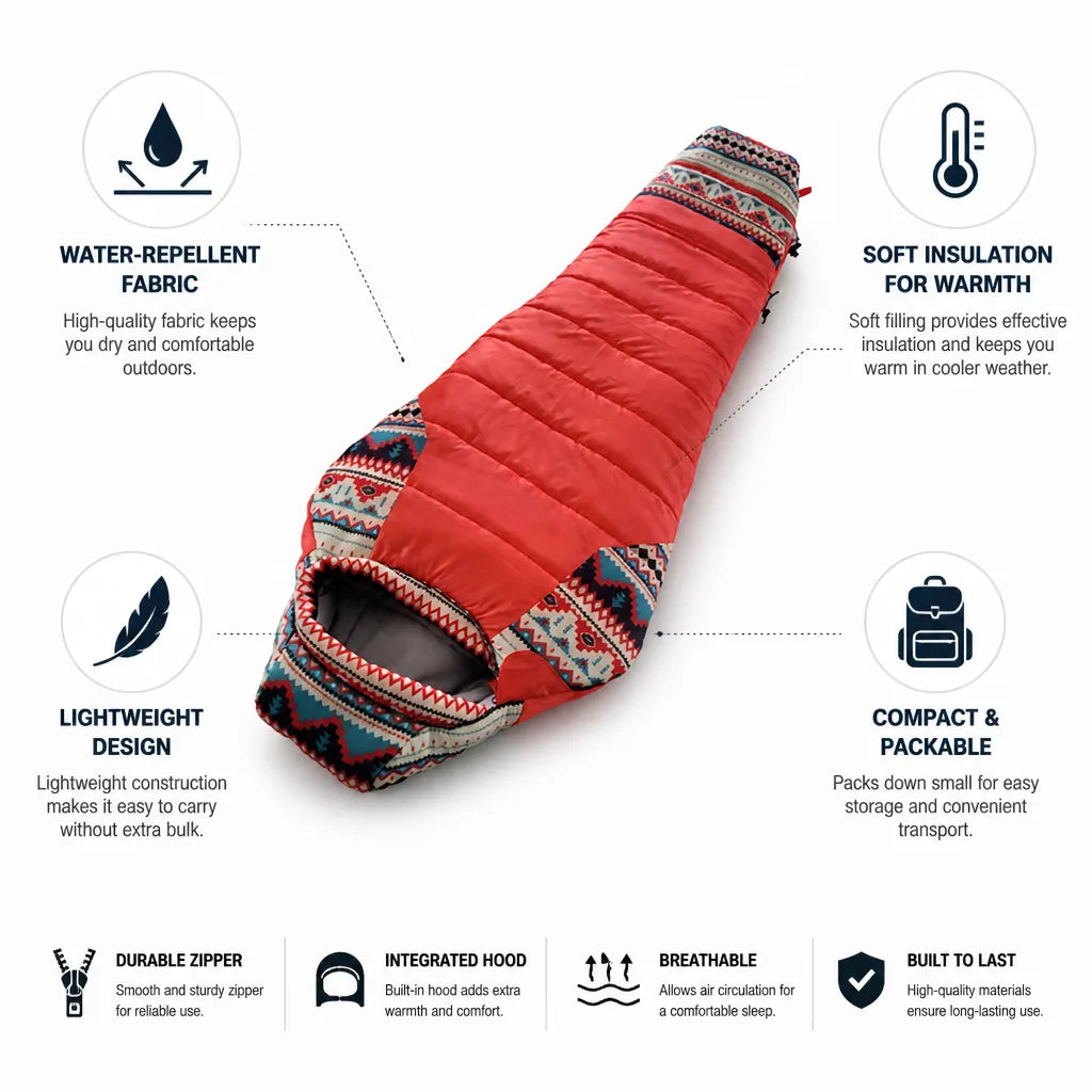 Camping Sleeping Bag Water-Repellent Lightweight & Packable