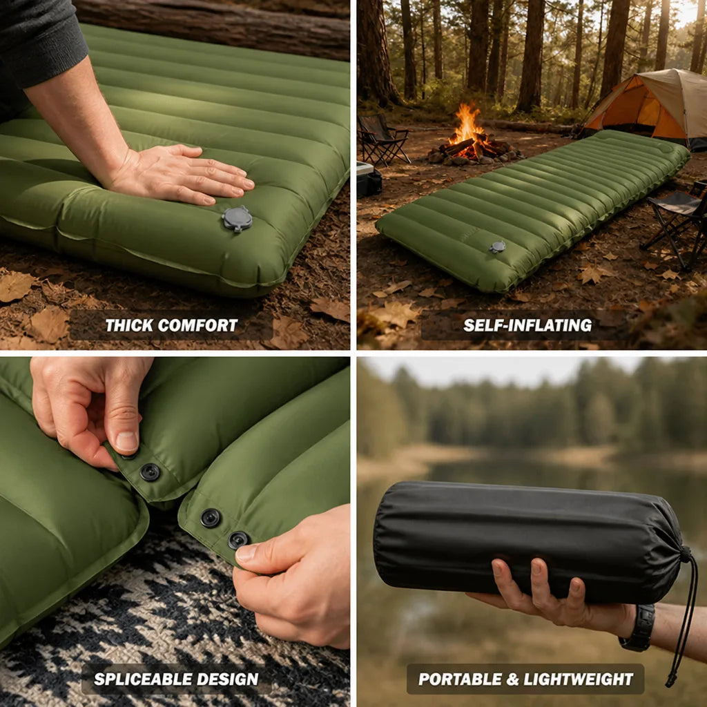 Camping Sleeping Pad 4 Inch Self-Inflating Spliceable