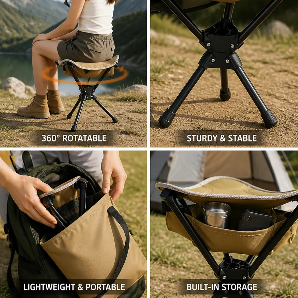 Camping Stool 360° Rotating Foldable With Carry Bag
