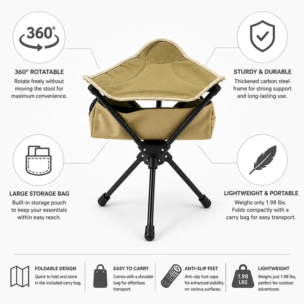Camping Stool 360° Rotating Foldable With Carry Bag