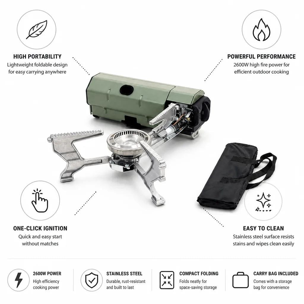 Camping Stove 2600W Folding Stainless Steel