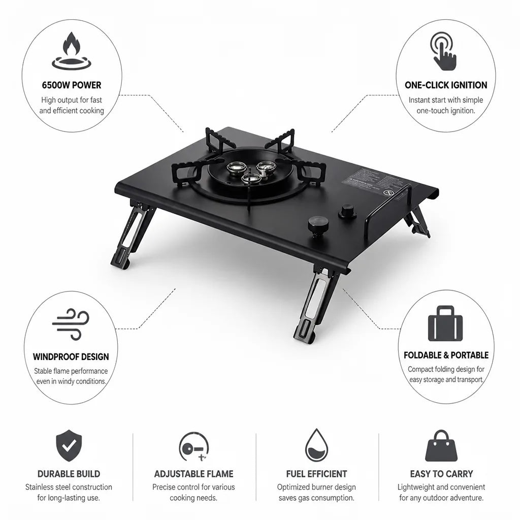 Camping Stove 6500W One-Click Ignition Windproof