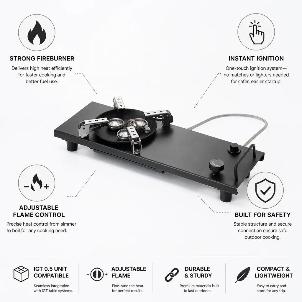 Camping Stove IGT Compatible One-Touch Ignition & Adjustable Flame
