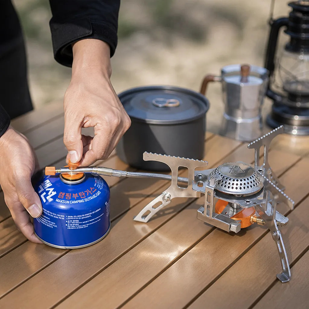 Camping Stove Portable Stainless Steel & Aluminum With Adapter