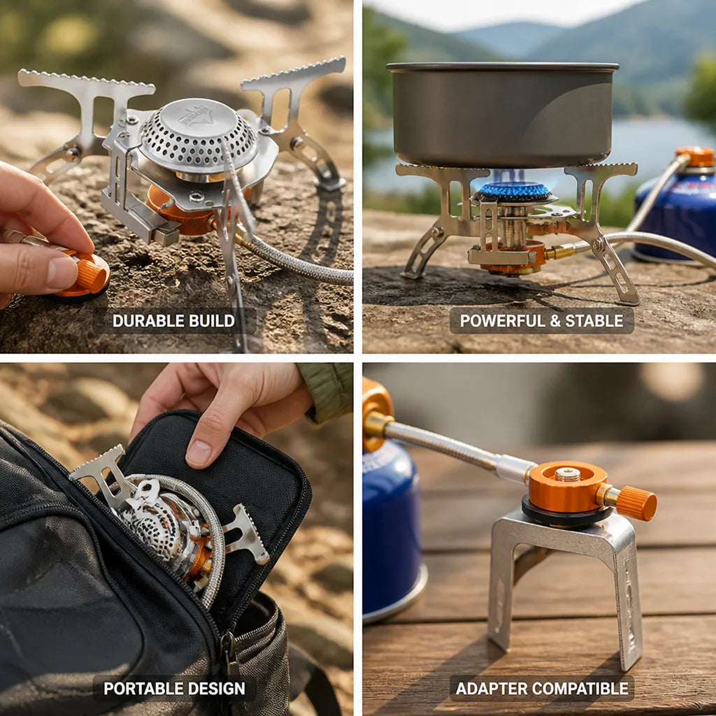 Camping Stove Portable Stainless Steel & Aluminum With Adapter