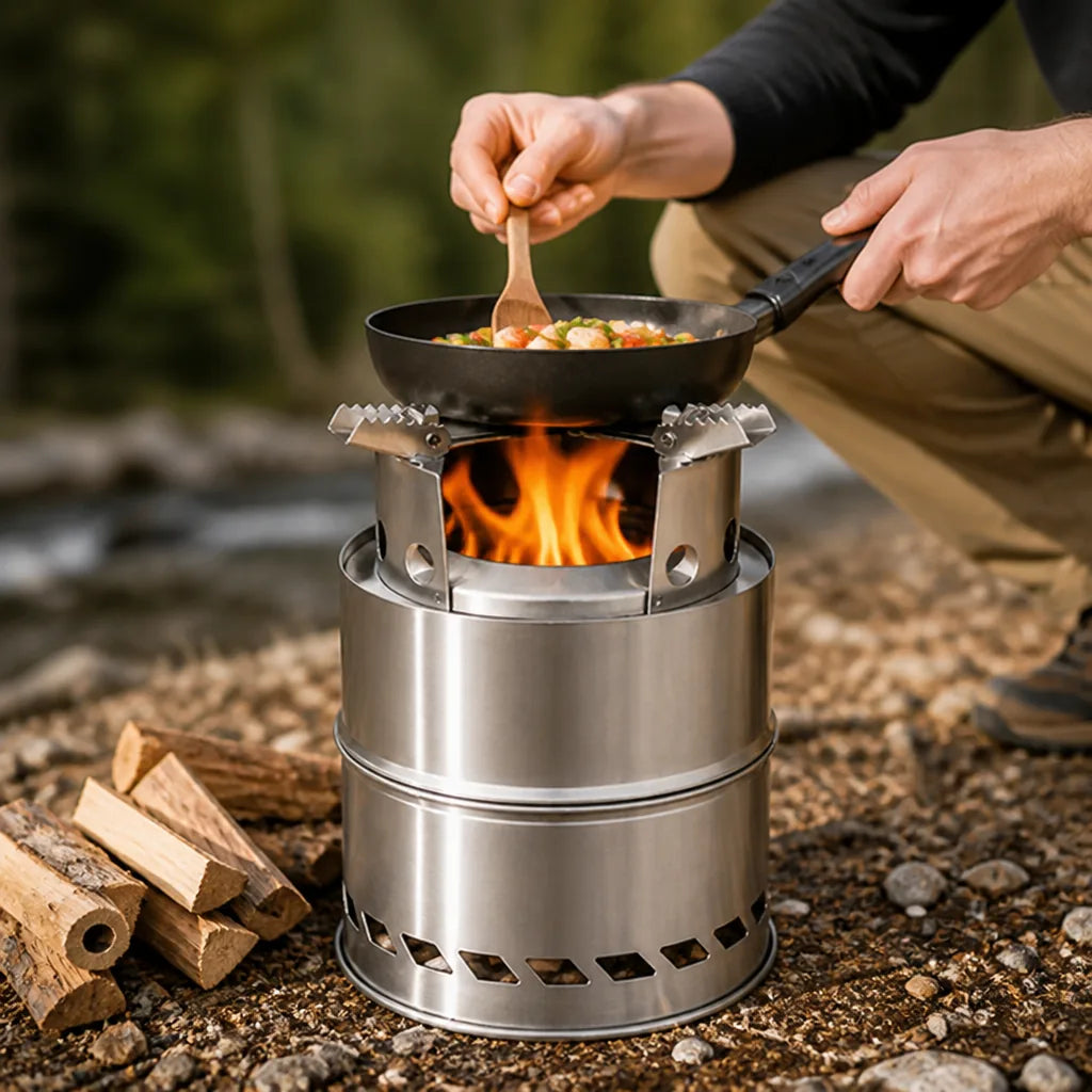 Camping Stove Stainless Steel Wood-Fueled Compact