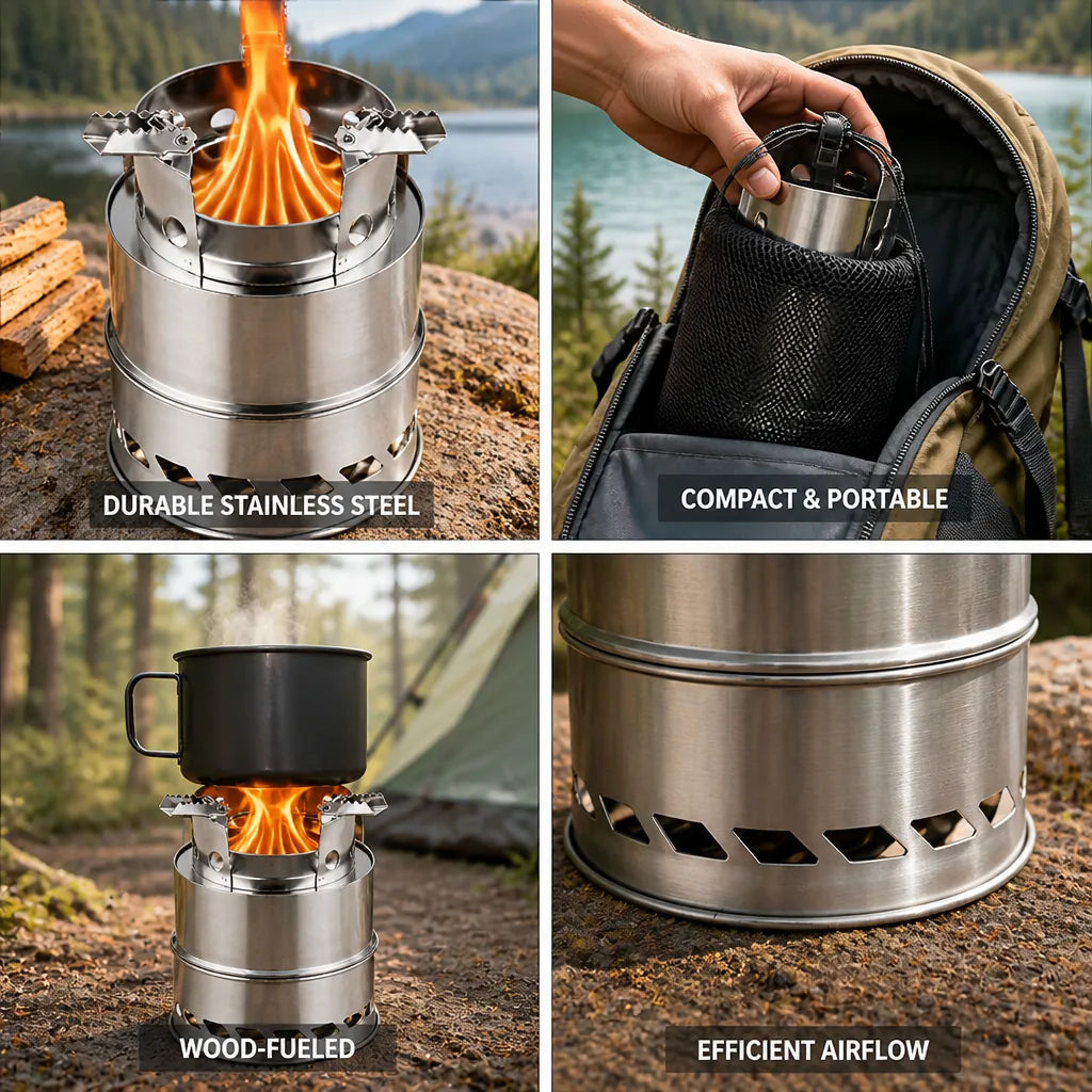 Camping Stove Stainless Steel Wood-Fueled Compact