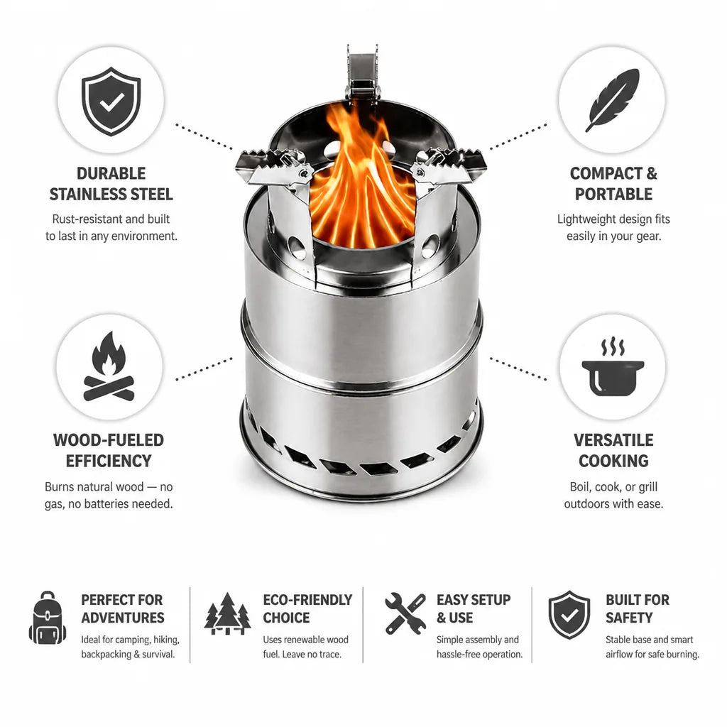 Camping Stove Stainless Steel Wood-Fueled Compact
