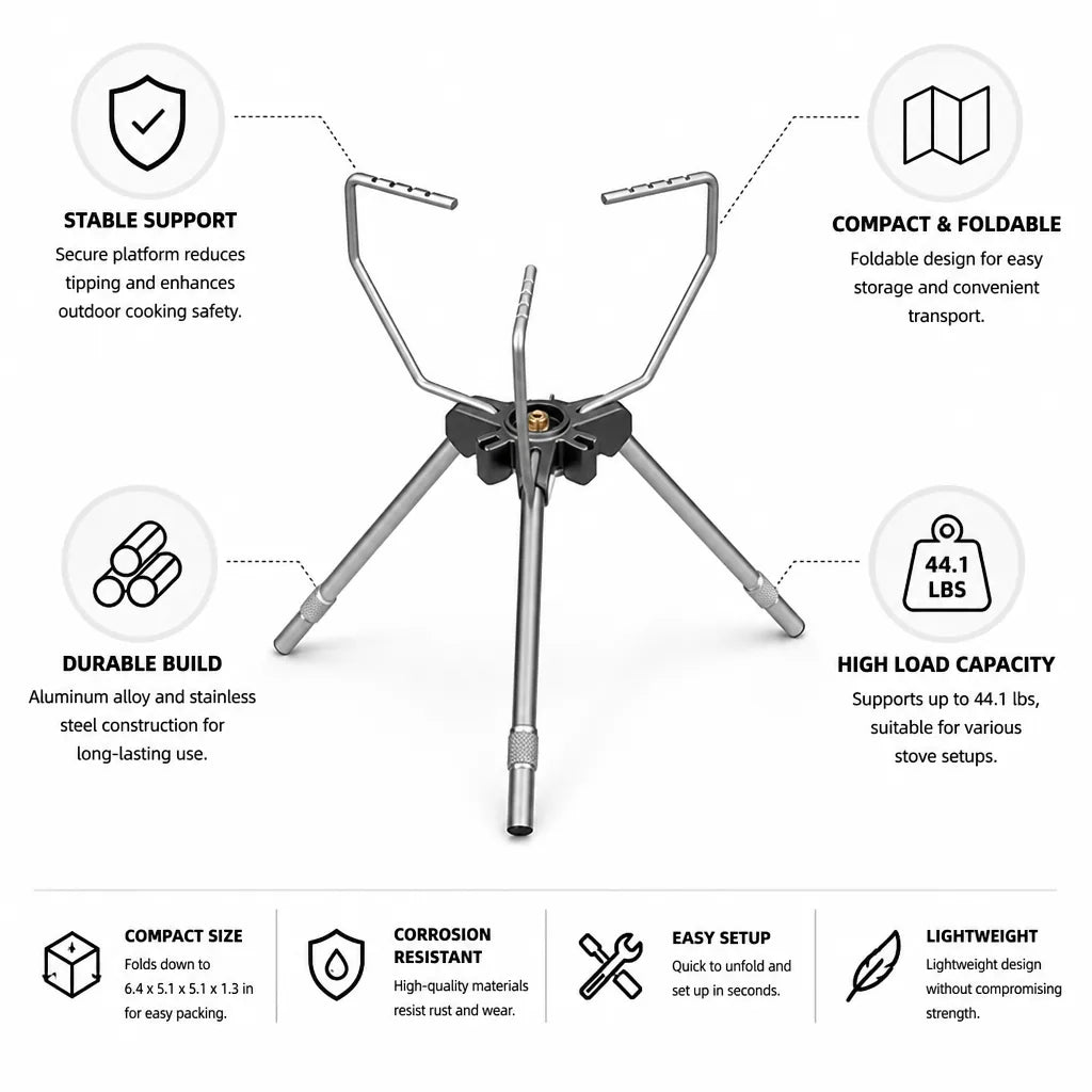 Camping Stove Tripod Foldable Aluminum Alloy 44 Lb Capacity
