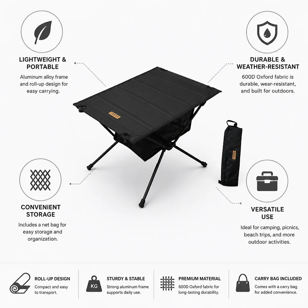 Camping Table Foldable Aluminum Frame 600D Oxford Fabric