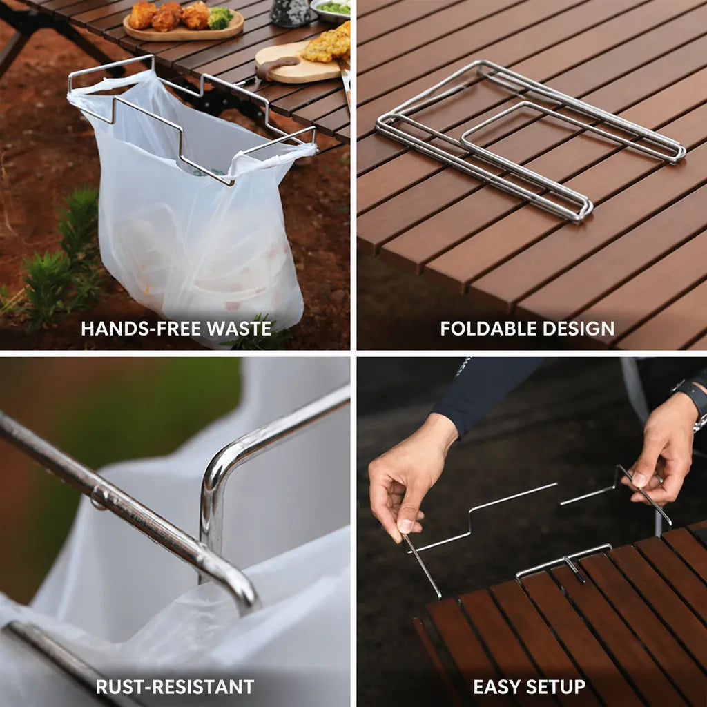 Camping Trash Holder Stainless Steel Foldable Table Stand
