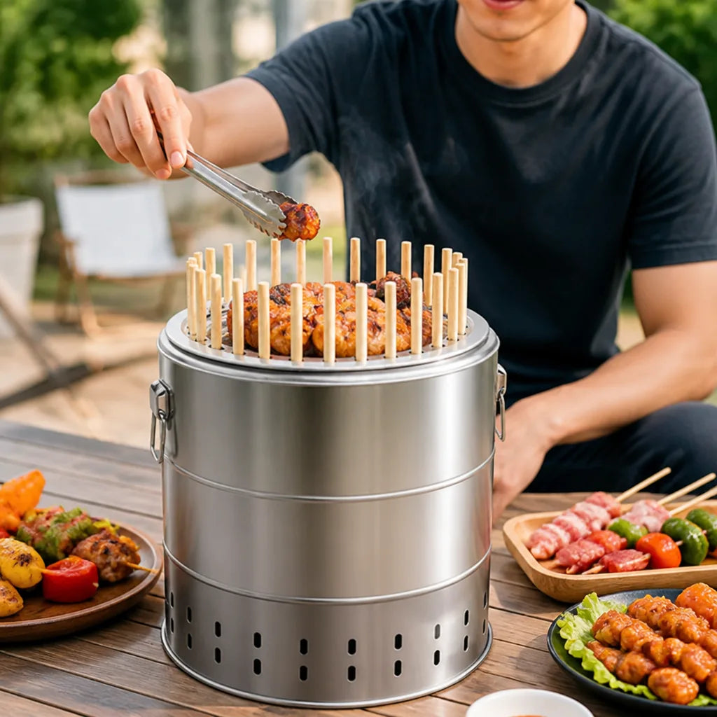 Charcoal Barrel Grill Portable Stainless Steel Hanging
