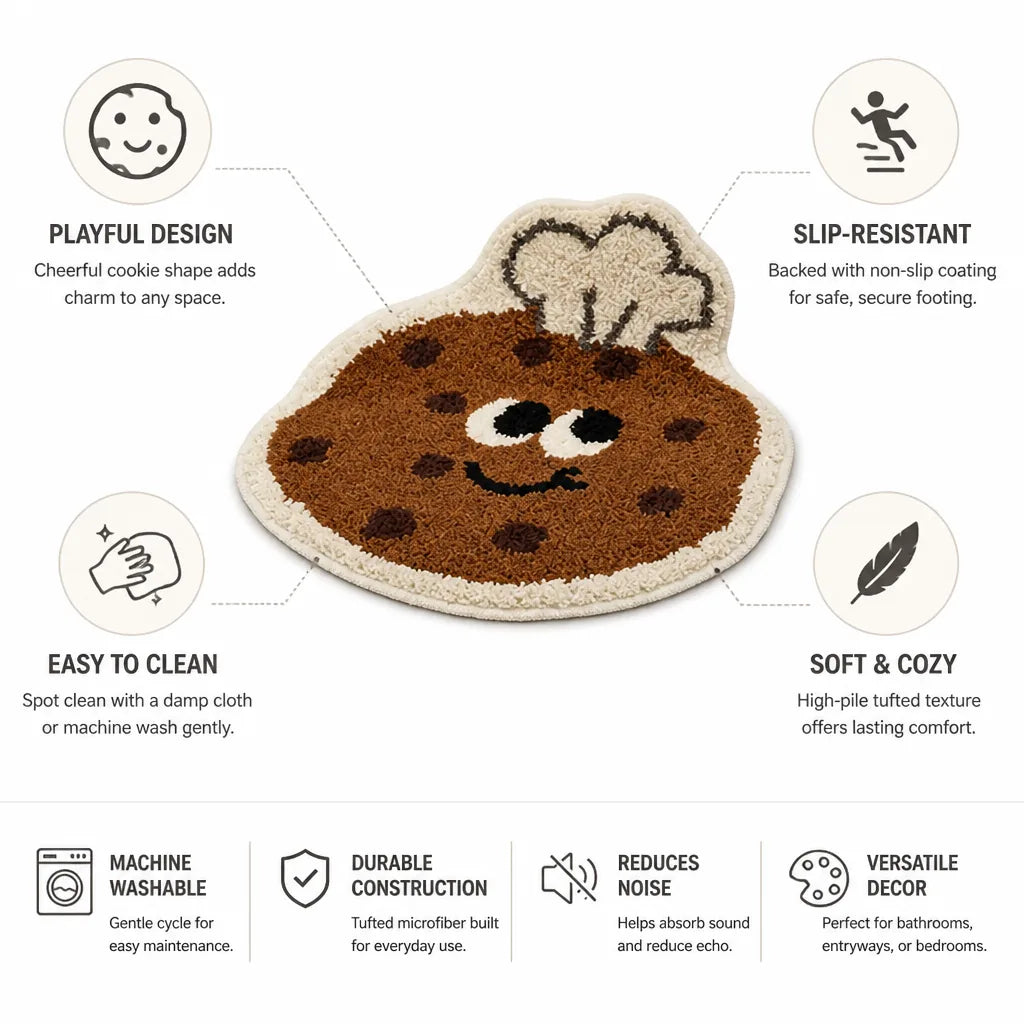 Children's Bath Rug Cookie Shape Tufted Microfiber Non-Slip