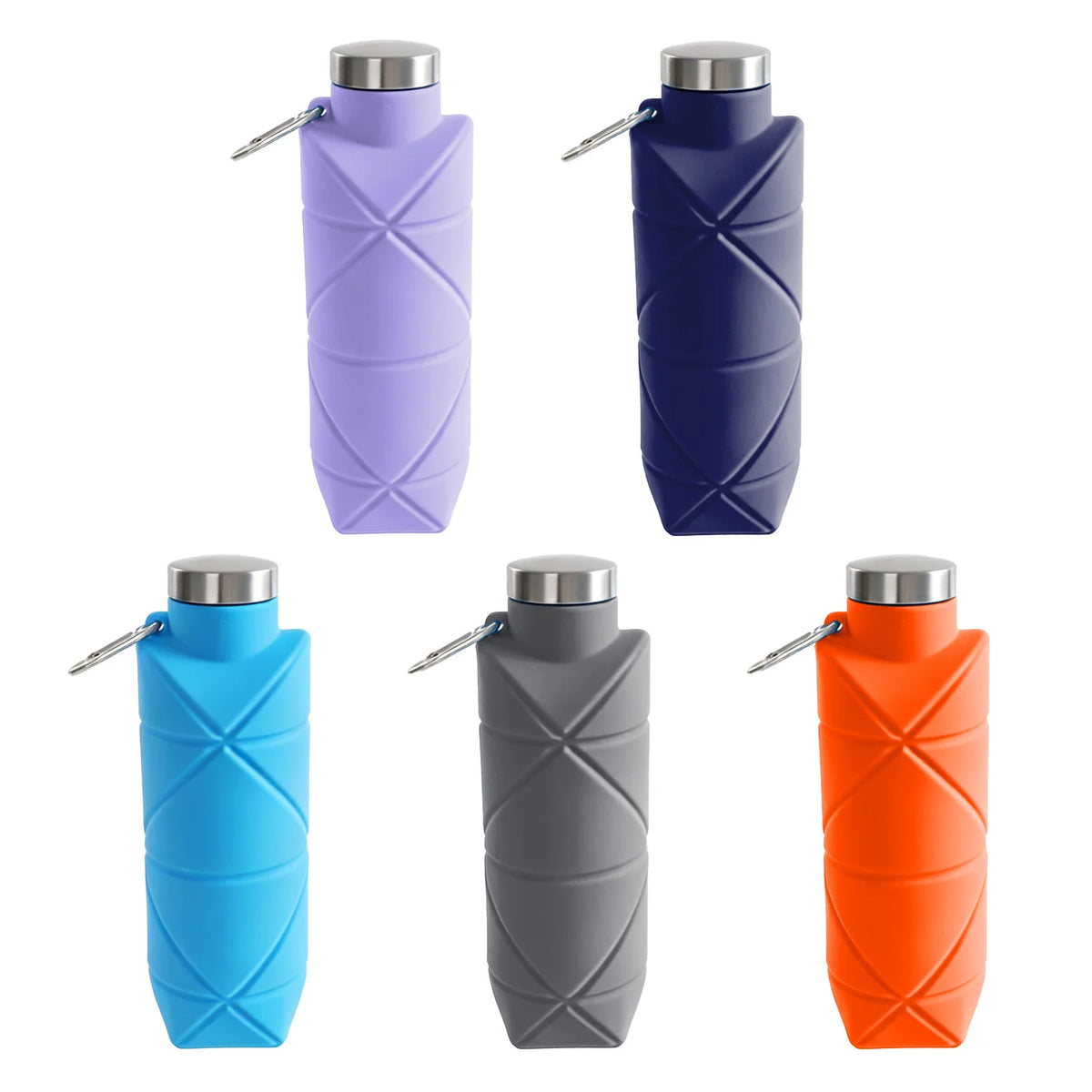 Collapsible Silicone Bottle Leakproof Stainless Steel Cap & Carabiner