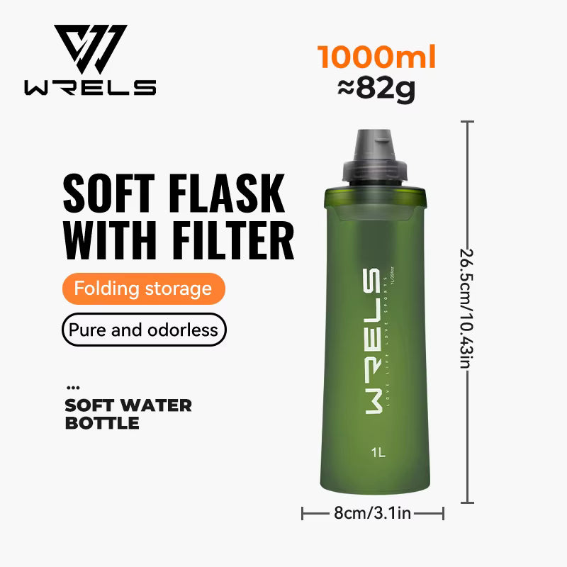 Collapsible Water Bottle Ultralight Built-In Filter & Leakproof Cap